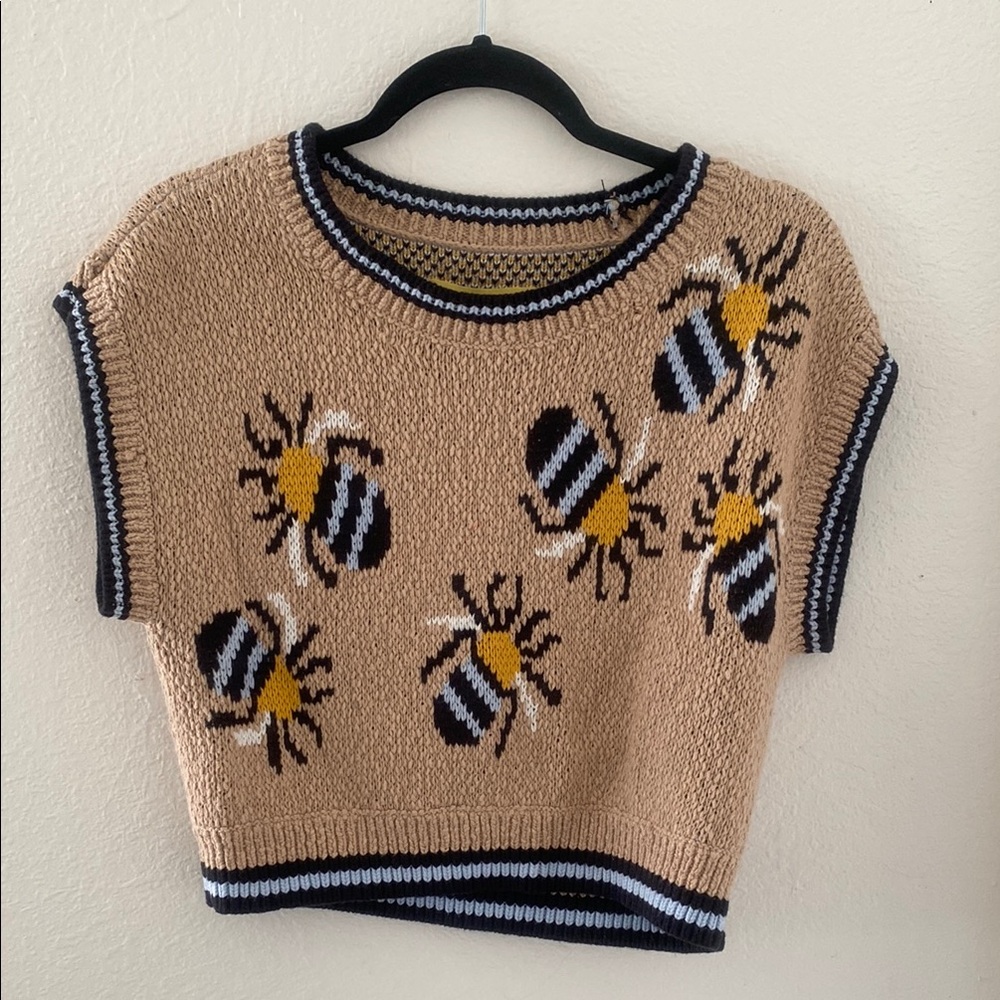Bee Patterned Tan Sweater